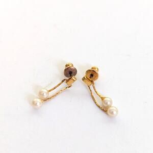 Vintage Marvella Gold Tone Chain Dangle Drop Delicate Dainty Faux Pearl Earrings